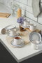 Hermia Juego de tazas de té y platillos de cerámica, 12 piezas, Azul y blanco